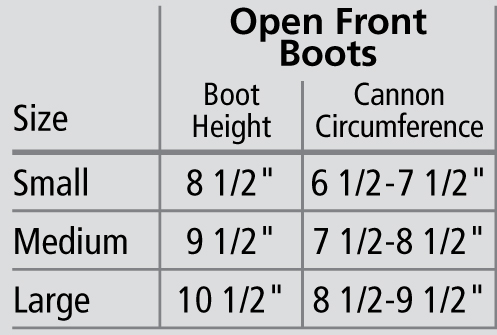 Veredus Carbon Gel Vento Open Front Boots Size Chart