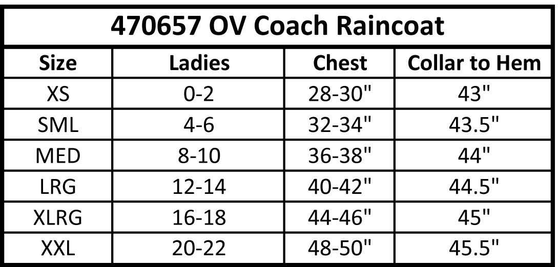 Coach Size Chart